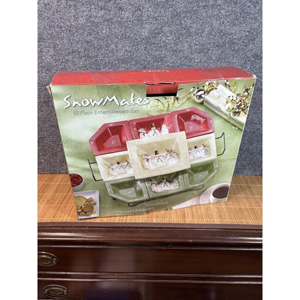 Sakura SnowMates 10 Pcs Entertainment Set Hand Painted Earthenware Snowman Rack
